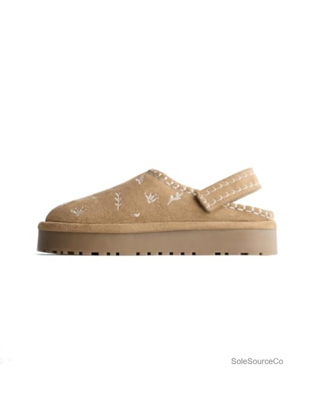Faux Suede Platform Mules Faux Fur Lined Slip-On Clogs Embroidered Slippers